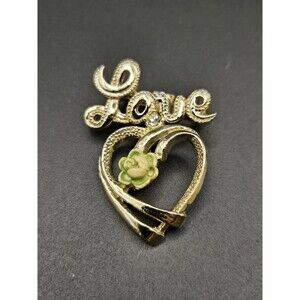Vintage Cast Goldtone Love Heart Pin With Flower Gerry's